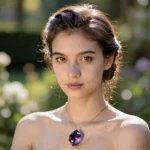 Woman with purple Amethyst gemstone pendant