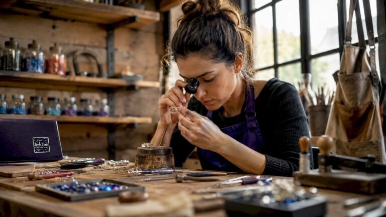 Jewelry artisan setting gemstone precisely