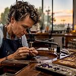 Jeweler crafting gold ring at workshop bench
