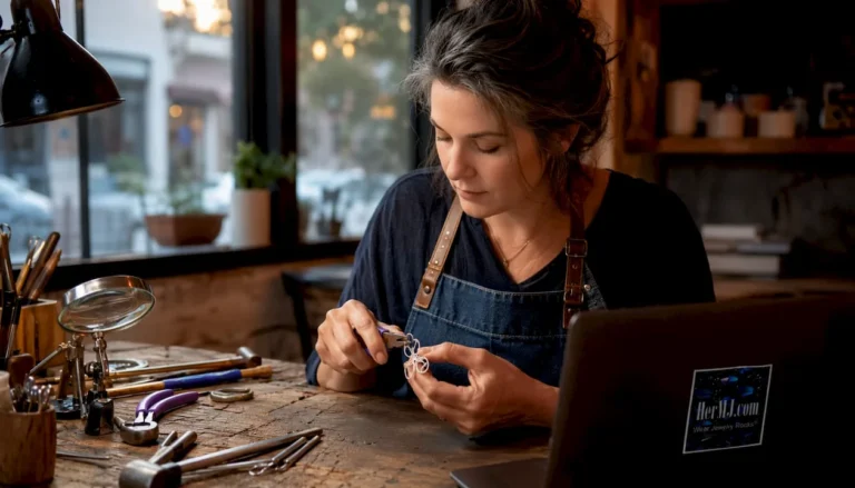 Woman working on artisan jewelry construction
