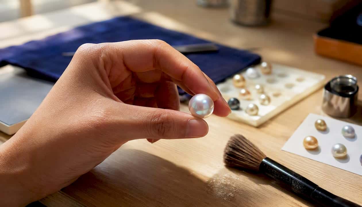 Pearl Overtone Guide: Pick the Right Color for You Hand holding pearl showing natural overtones in daylight