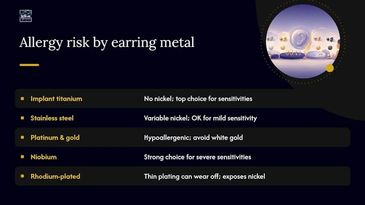 Hypoallergenic Earrings For Sensitive Ears and Kids Comparison chart of metals for sensitive ears