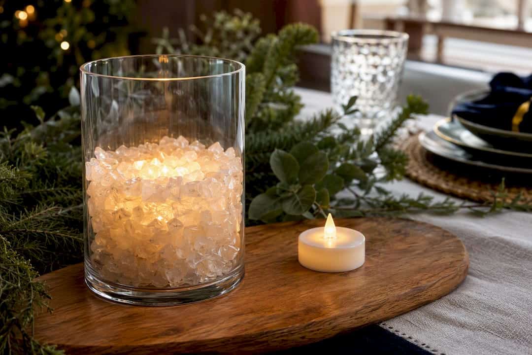 Decorazioni natalizie per la tavola con cristalli e pietre preziose in 10-30 minuti con HerMJ Campana di vetro riempita di quarzo con luce di candela