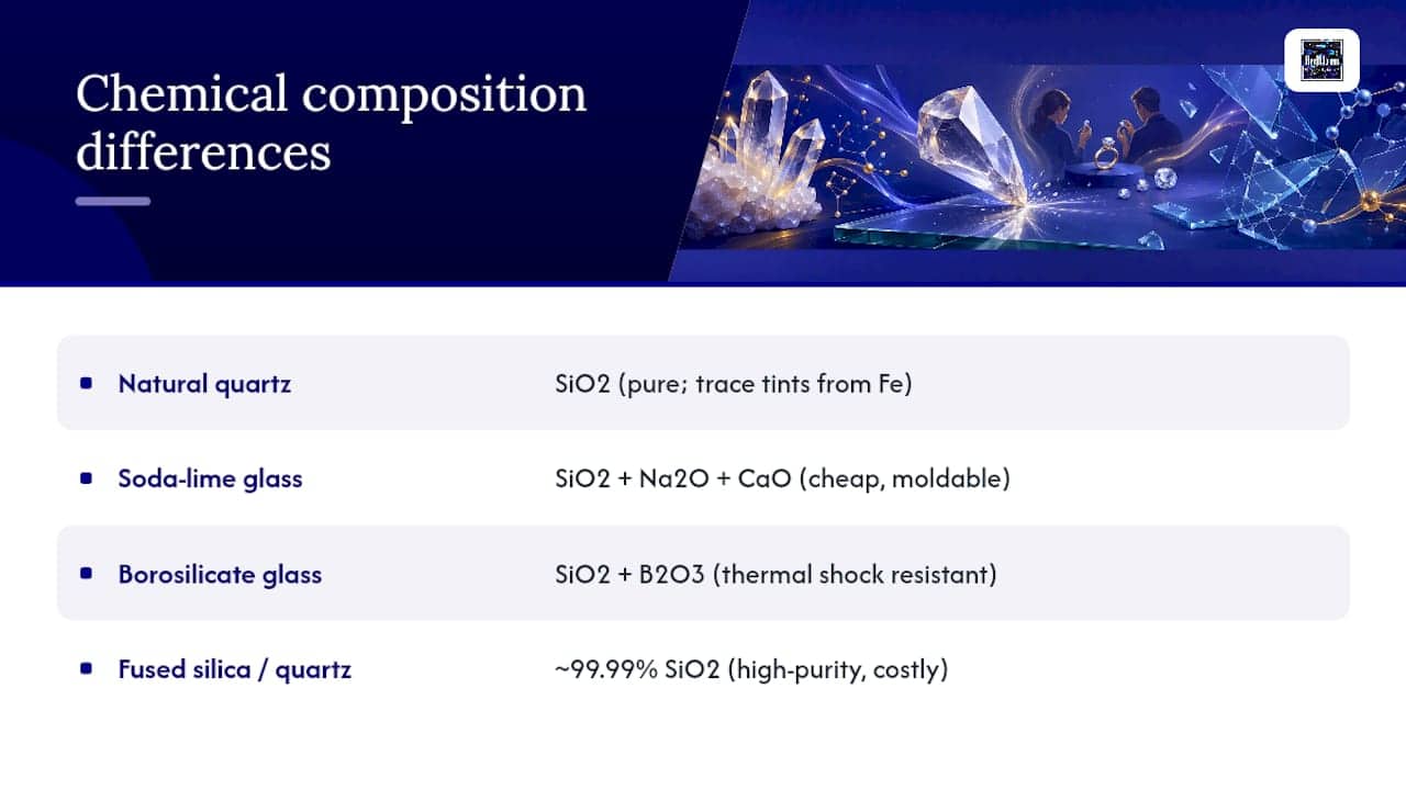 Quartz Scratches Glass (Mohs 7 vs 5.5): 4 Tests Jewelry Buyers Need What's the Chemical Difference Between Quartz and Glass? — overview diagram