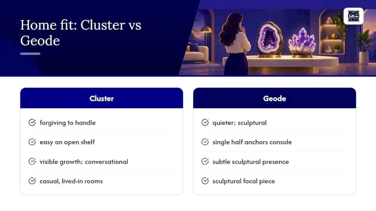 4 Quick Checks to Tell a Geode From a Cluster for Home Decor Buyers Which One Belongs in Your Home? — overview diagram
