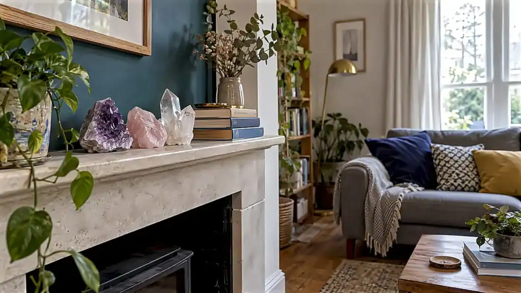 Crystals for Living Room: Best Picks and Styling Ideas Crystals on fireplace mantel