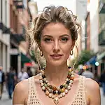 Woman wearing streetstyle necklace stack jewelry